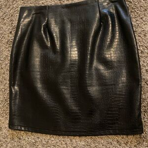 Black Faux Leather Croc-Embossed Skirt